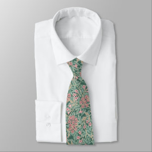 Floral pattern William Morris inspired green pink Tie