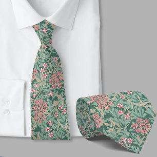 Floral pattern William Morris inspired green pink Tie