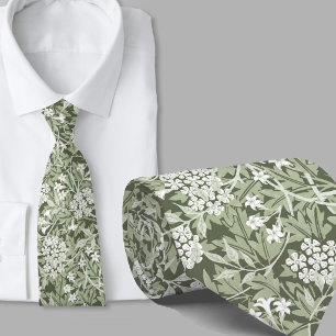 Floral pattern William Morris inspired sage green Tie