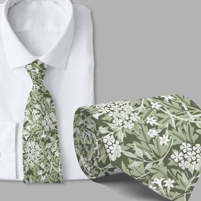 Floral pattern William Morris inspired sage green Tie (Creator Uploaded)