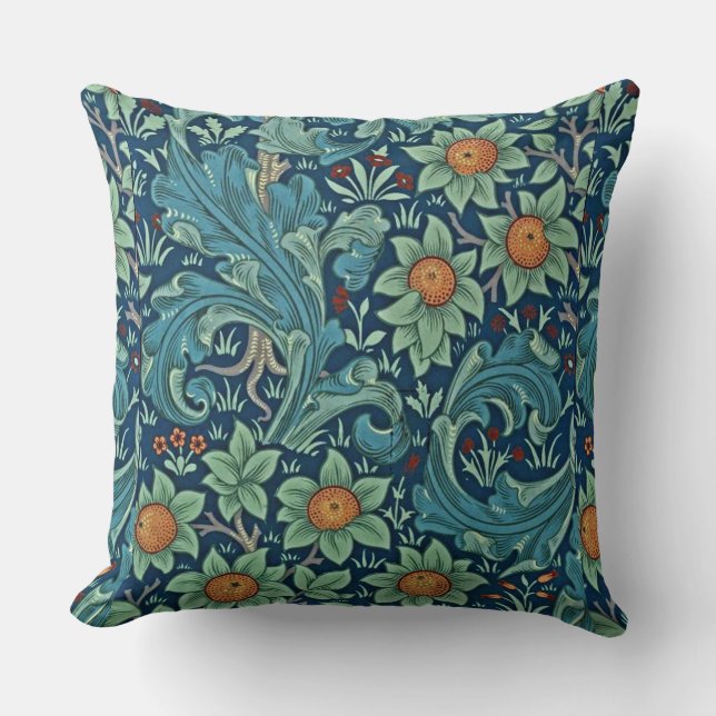 Floral Pattern William Morris Red Yellow Blue Gree Cushion (Front)