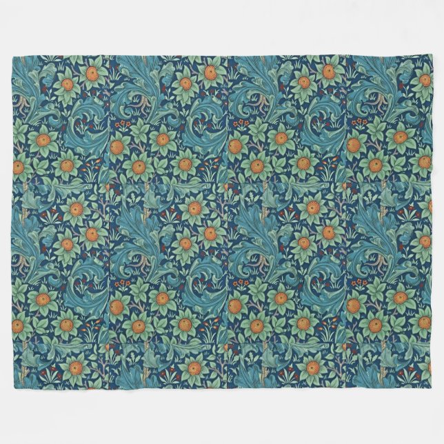 Floral Pattern William Morris Red Yellow Blue Gree Fleece Blanket (Front (Horizontal))