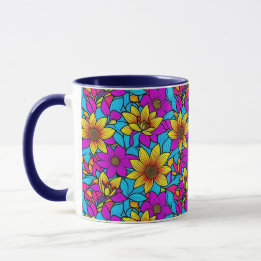 Floral pattern with abstract line art 10 - Mug
