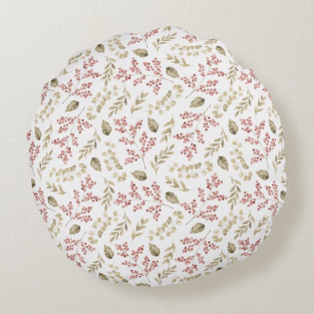 Floral pattern with berries round cushion (Back)