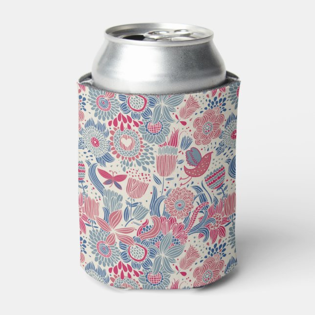 Floral pattern with bird and butterfly can cooler (Can Front)
