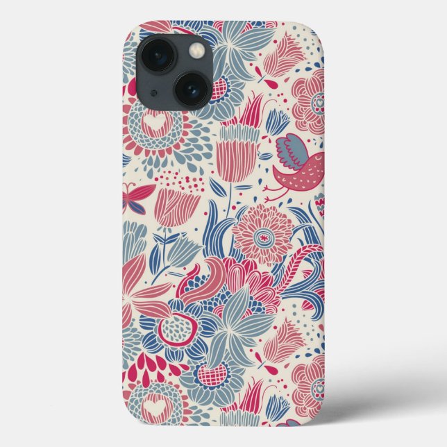 Floral pattern with bird and butterfly Case-Mate iPhone case (Back)