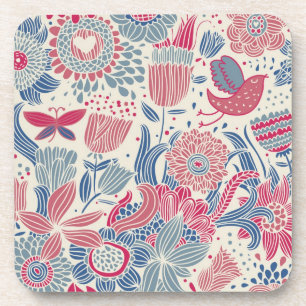 Floral pattern with bird and butterfly coaster