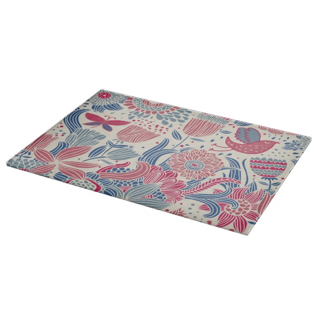 Floral pattern with bird and butterfly cutting board (Corner)