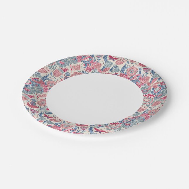 Floral pattern with bird and butterfly paper plate (Angled)