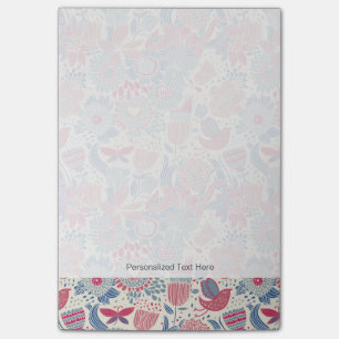 Floral pattern with bird and butterfly post-it notes