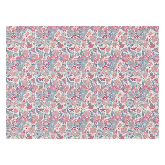 Floral pattern with bird and butterfly tablecloth (Front (Horizontal))