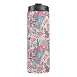 Floral pattern with bird and butterfly thermal tumbler