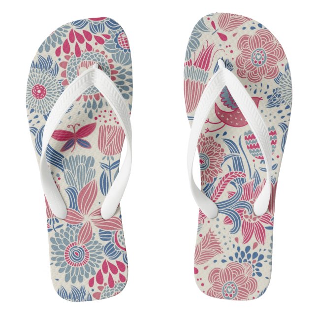 Floral pattern with bird and butterfly thongs (Footbed)