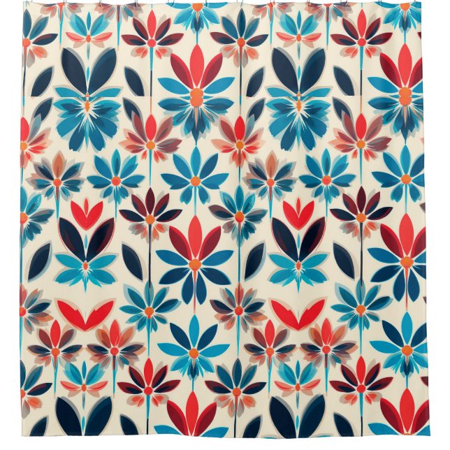Floral Pattern with Blue Abstract Design Shower Curtain (Front)