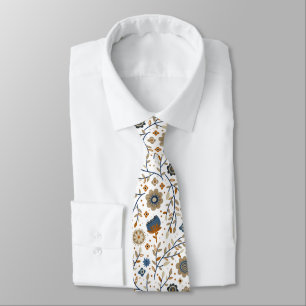 Floral pattern with blue and orange flowers  tie
