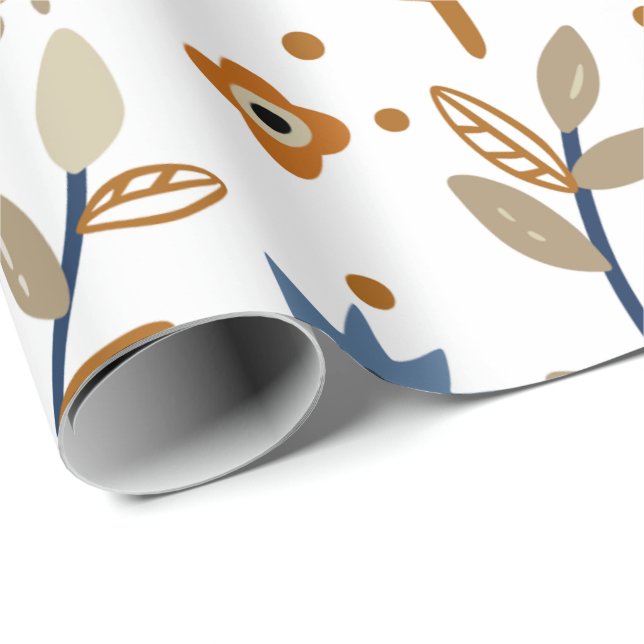 Floral pattern with blue and orange flowers  wrapping paper (Roll Corner)