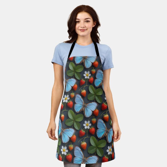 Floral Pattern with Blue Morpho Butterflies Apron (Worn)