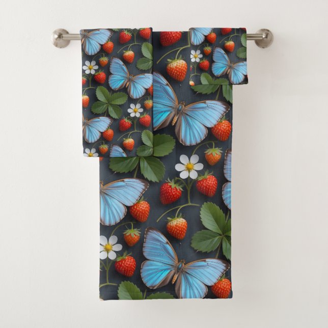 Floral Pattern with Blue Morpho Butterflies Bath Towel Set (Insitu)