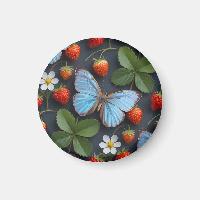 Floral Pattern with Blue Morpho Butterflies Magnet (Front)