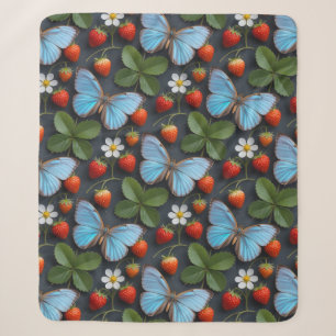 Floral Pattern with Blue Morpho Butterflies Sherpa Blanket