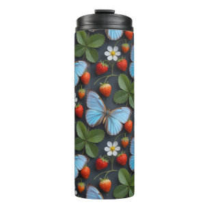 Floral Pattern with Blue Morpho Butterflies Thermal Tumbler