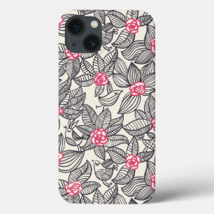 Floral pattern with cartoon birds 2 iPhone 13 case