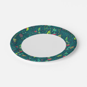 Floral pattern with cartoon birds 2 paper plate