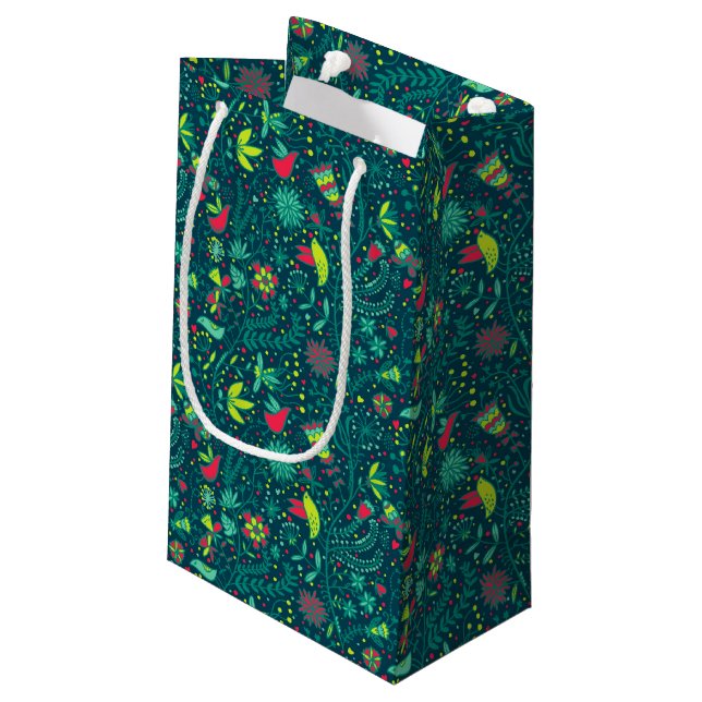 Floral pattern with cartoon birds 2 small gift bag (Back Angled)