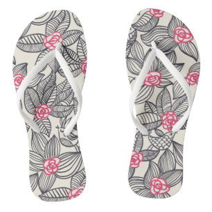 Floral pattern with cartoon birds 2 thongs