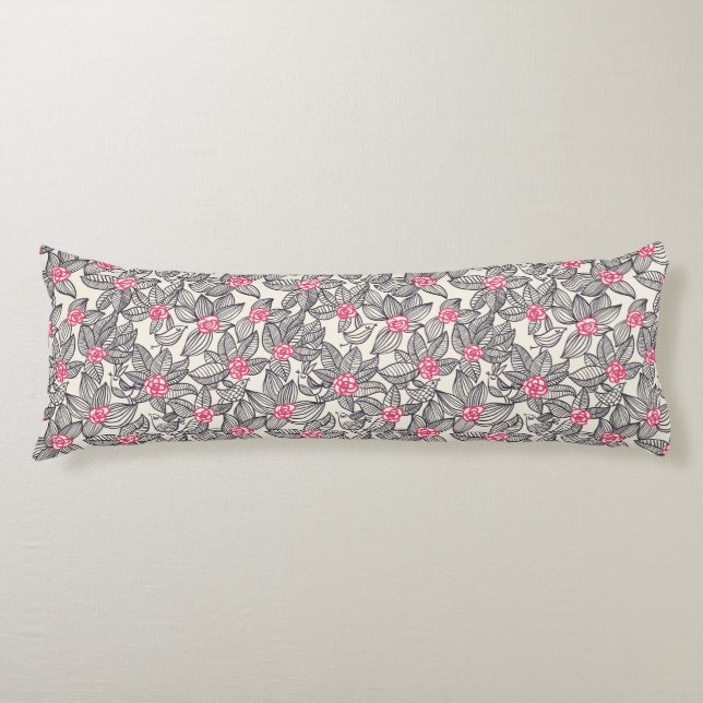 Floral pattern with cartoon birds body cushion (Front)
