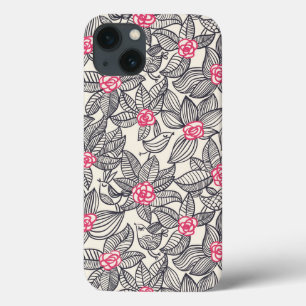 Floral pattern with cartoon birds iPhone 13 case