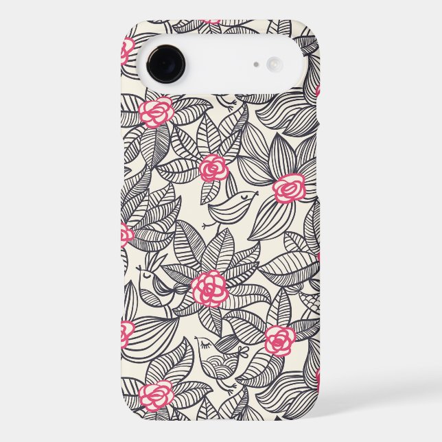 Floral pattern with cartoon birds Case-Mate iPhone case (Back)