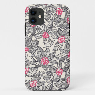 Floral pattern with cartoon birds iPhone 11 case