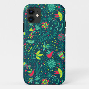 Floral pattern with cartoon birds iPhone 11 case