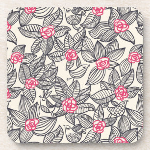 Floral pattern with cartoon birds coaster