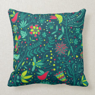 Floral pattern with cartoon birds cushion