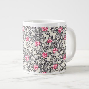 Floral pattern with cartoon birds large coffee mug