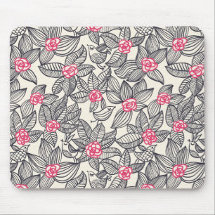 Floral pattern with cartoon birds mouse pad