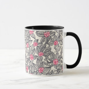Floral pattern with cartoon birds mug