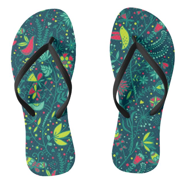 Floral pattern with cartoon birds thongs (Footbed)