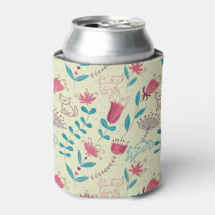Floral pattern with cartoon cats can cooler