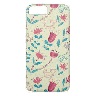Floral pattern with cartoon cats iPhone 8 plus/7 plus case