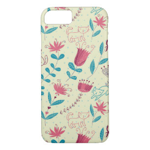 Floral pattern with cartoon cats iPhone 8/7 case