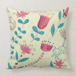 Floral pattern with cartoon cats cushion