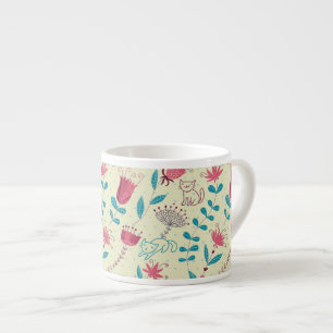 Floral pattern with cartoon cats espresso cup