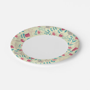 Floral pattern with cartoon cats paper plate