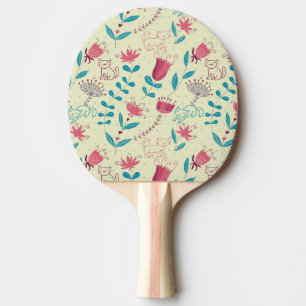 Floral pattern with cartoon cats ping pong paddle