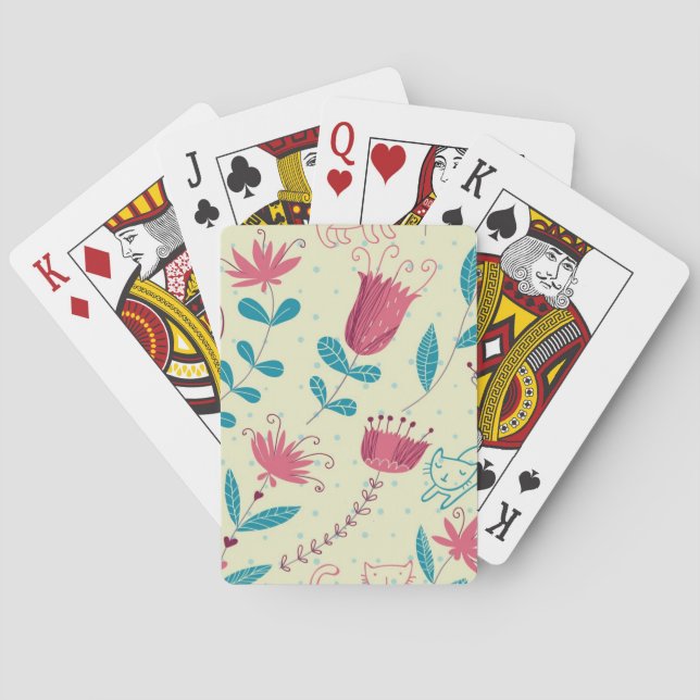 Floral pattern with cartoon cats playing cards (Back)