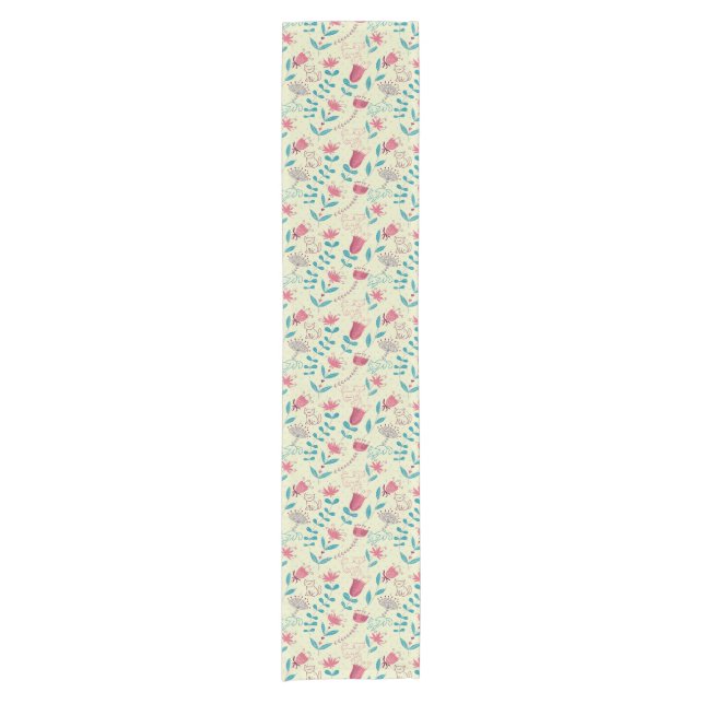 Floral pattern with cartoon cats short table runner (Front)