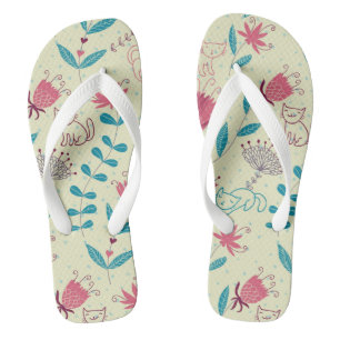 Floral pattern with cartoon cats thongs